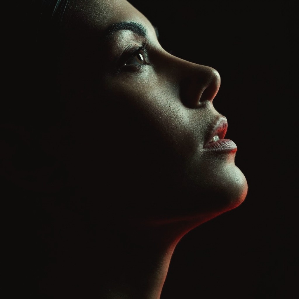Anastasia in profile, red light